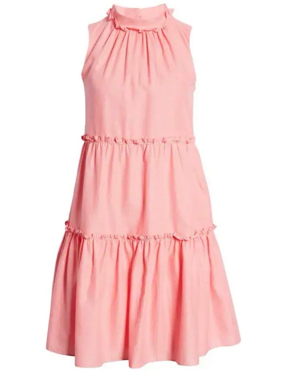 Vince Camuto High Neck Sleeveless Pink Tiered Midi Dress